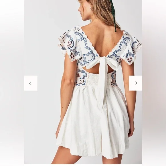 NEW FREE PEOPLE rambling roads mini dress in blanc de blanc NWOT SZ M